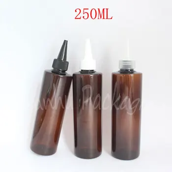 250ML Marrom Garrafa de Plástico Pontiagudo Boca Cap , 250CC Maquiagem Sub-engarrafamento , Shampoo / Jam Embalagem de Garrafa ( 25 PC/Lote )