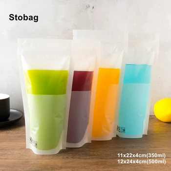 StoBag 100pcs de Plástico Transparente Beber Sacos de Bebida do Suco de Armazenamento de Embalagem de Líquidos Malotes Lacrados Claro Stand Up Atacado