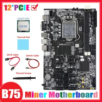 B75 12 PCIE ETH de Mineração placa-Mãe+G630 CPU+Cabo SATA+Mudar+Cabo de Almofada Térmica+massa Térmica BTC Mineiro placa-Mãe
