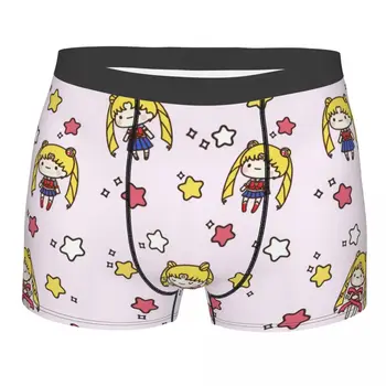Cor-de-rosa Menina da Lua Anime Homens de Cueca Boxer Shorts, Cuecas Engraçado Meados de Cintura Cuecas para homens