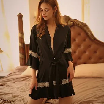 Roupas para Mulheres Pijamas Sexy Lingerie de Cetim Laço do Roupão de Dormir Vestido de Casa Suave Desgaste Roupão de Banho Camisola de Dormir Tops 2022