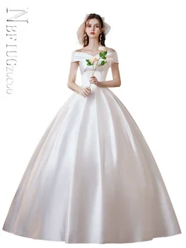 2022 Novo Clássico da Moda Off Ombro Vestido de Noiva de Cetim para o Vestido de Noiva do Assoalho-comprimento Vestido De Noiva Real Mariage