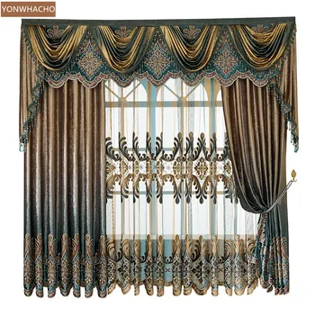 Personalizado cortinas de Luxo nobre Europeu Grosso veludo, Flanela de café, sala pano cortinas blackout saia de tule drapeado B663