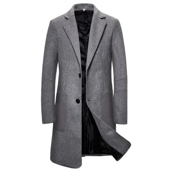 Alta Qualidade Nova Mens Casaco Jaqueta de Homens de Lazer Longas Seções de Lã Casacos Mens Cor Pura Moda Casual uma jaqueta Mens