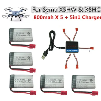 3,7 V 800mAh Bateria de LiPo para SYMA X5hw x5hc RC Drone Quadcopter + AC 5in1 Carregador Conjunto de Peças de Reposição