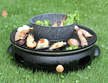 Ferro fundido carvão de churrasqueira mesa de CHURRASQUEIRA portátil churrasqueira ao ar livre coreano família rodada de carvão, fogão 124D