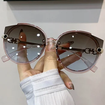 2022 a Nova safra de Olhos de Gato Rodada Óculos de sol das Mulheres da Versão coreana de Metal sem aro com Gradiente de Óculos de Sol de Luxo Tons UV400