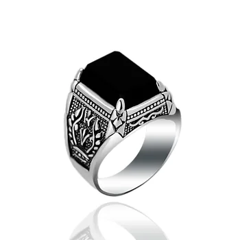KJJEAXCMY de finas jóias S925 jóia da prata esterlina taiyin ágata preta conjunto de anel com quatro garras do sexo masculino estilo