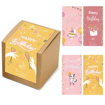 Feliz Aniversário Retangular Adesivos Caixa de Presente do Selo Adesivos de Aniversário, Decoração de Etiquetas Auto-adesivas com 50 pçs/Pack