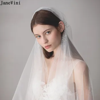 JaneVini 2019 Vintage De Uma Camada Branca Véus De Noiva Borda De Corte Da Ponta Dos Dedos Comprimento Do Véu Frisado Tule Macio Noivas Acessórios Do Casamento