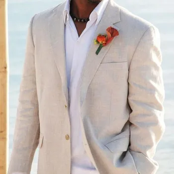 Bege Roupa de Ternos masculinos para o Verão de Casamento da Praia 2 Peça italiano Casaco Conjunto Jaqueta com Calças sob Medida Noivo Smoking Moda Masculina