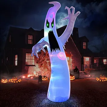 2.4 m Halloween Inflável Assustador Fantasma com leds que mudam de Cor em Casa Jardim Decoração de Halloween Brilhante Espírito Adereços