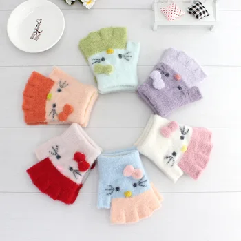 Hello Kitty Macio E Confortável Criança Multicolor Bonito Metade Do Dedo Manter Aquecido Luvas Kawaii Girls Curto Luvas