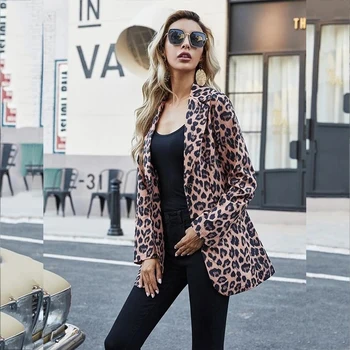 Leopard Print Único Botão New American Vintage Elegante Das Mulheres De Blazer Solta Moda Elegante Senhora Do Escritório 2022 Outono Streetwear