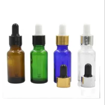20ml verde/azul/marrom/limpar garrafa de vidro com alumínio de colarinho branco preto lâmpada de óleo essencial de soro líquido de pele de embalagem