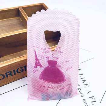 Rosa quente Saia a Tiracolo Pequena cabo de Plástico Saco Muito 9x15cm Jóias Cosméticos Embalagens Plásticas Sacos do Presente Com o Punho Para Boutique