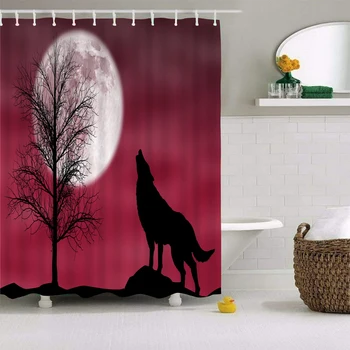 Lobo Lua Animal Padrão De Cortina De Chuveiro De Desenhos Animados Divertida Família A Decoração Do Banheiro Acessórios Impermeável Tela