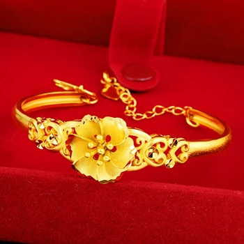Flor Do Manguito Pulseira Em Acessórios Femininos Em Ouro Amarelo Cheio De Festa De Casamento Tradicional, Presente Da Jóia