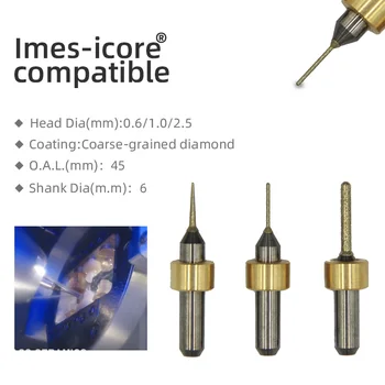 T21 – Imes-Icore Dental Moagem Broca de 2,5 mm Raio de Moagem de Materiais de Ferramentas Para Máquina de Diamante Cerâmica do Vidro de 6mm Eixo