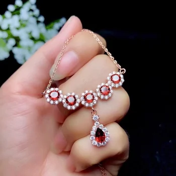 Moda garnet vermelho pedra preciosa clavícula colar para mulheres jóias gota de água natural gem real de prata 925 menina de festa presente