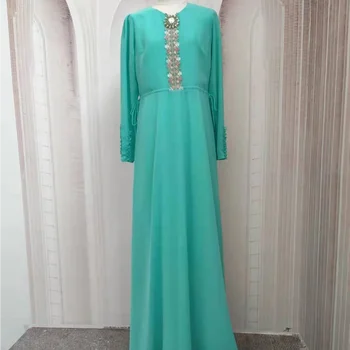 2021 Muçulmano De Verão De Novo Oriente Médio Lazer, Moda Étnica Árabe Menina Muçulmana Verde Chiffon Temperamento Elegante Vestido De Abaya