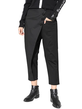 Novo streetwear mulher de calças de moda feminina casual calças irregular de costura personalidade calças de harém de mulheres carga calças das mulheres