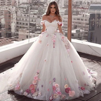 Bola Vestido de Noiva Vestidos de 2020 Querida Off Ombro Flor-de-Rosa Vestido de Noiva Sweep Trem Vestido de Noiva vestido de noiva personalizado