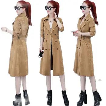 Longa secção grosso casaco feminino coreano 2021 outono e de inverno de roupas, novas moda retrô casual camurça jaqueta casaco