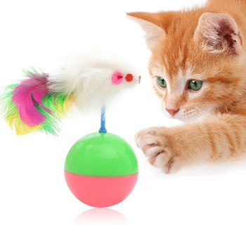 Artificiais de Pena Interativa do Gato de Estimação Brinquedos de peles de Rato Copo de Gatinho Gato Brinquedos de Plástico Jogar Bolas para Pegar Gatos Suprimentos