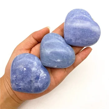 1pc Azul Natural Celestite em formato de Coração, Feito à Mão com Cristal de Quartzo Pedras preciosas Terapia de Pedra de Pedra, Decoração Home