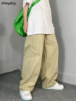 Calças Cargo das Mulheres do Japão Folgado Unissex Casual Chic Vintage Streetwear BF Simples de Todos-jogo de Moda Sólido Alunas Jovens Ulzzang