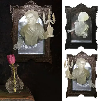 Gótico 3D Fantasma No Espelho de Halloween Resina Luminoso Quadro de Halloween Ornamento Pendurado na Parede de quadros para Sala de Decoração de Casa