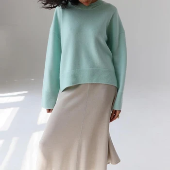 Luz Azul-Oversized Blusas Para Mulheres Moda 2022 Verde Solta Sweater Ocasional Do Outono 