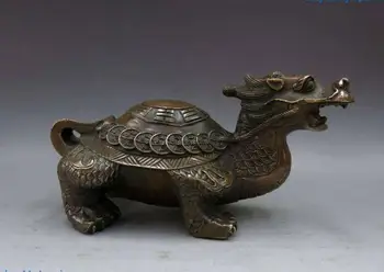 China latão cobre esculpida Feng Shui Oito Diagramas de lucky Dragon tartaruga Estátua