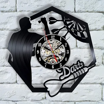 Disco de vinil Relógio de Parede Alvo de Dardos Adesivos de Parede 3D LED Relógio de Parede Relógio de Placa de Dardo Pub Bar, Jogo de Dardos Clube de Noite Decoração Presente