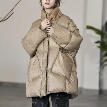 Mulheres 2021 Moda Inverno White Duck Down Coats Feminino Stand Colarinho Fino Jaquetas De Senhoras Long Solta Quente Outerwear