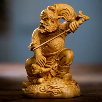 XS320 - 10CM Zhong Kui Buxo Escultura Mitologia Chinesa Tradicional Figura Escultura em Madeira Estátua de Sorte a Decoração Home