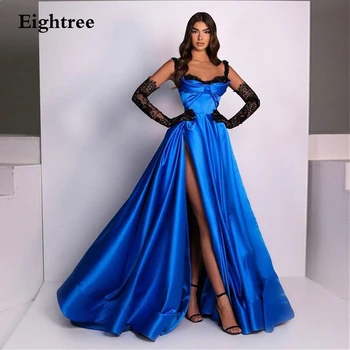 Sumnus Azul Royal Spaghetti strap Vestidos de Baile 2022 Moderno Mancha de Alta Fenda Longo de Uma Linha-Beading Noite Vestidos de Vestes De Soirée