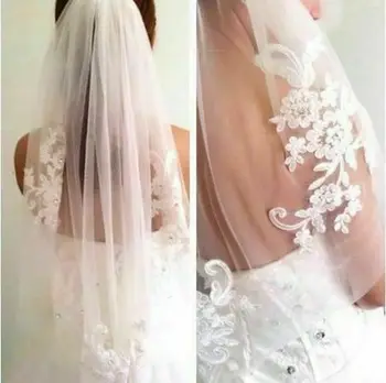 1T Branco/Marfim de Renda Véu de Noiva Curto Véu de Noiva Frisado Acessórios de Noiva, Com Pente de 2022
