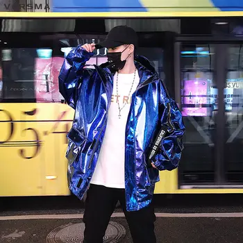VERSMA coreano Harajuku Fita de Retalhos PU Casaco de Cabedal dos Homens Outono Hip Hop e Streetwear de grandes dimensões Jaqueta Homens Dropshipping
