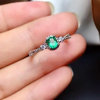 Prata 925 Esmeralda Natural Anéis de Mulheres Jóia de Gemstone Verde Anéis de Transporte de Certificado