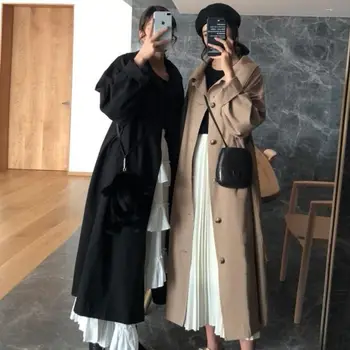 Personalizado de qualidade sensação de outono mulheres 2019 novo sobre o joelho chique blusão de mulheres, médio e longo Hong Kong Estilo de casaco