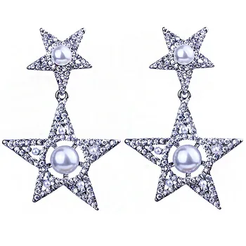 Moda Lantejoulas Brilhantes Estrelas Brincos para Mulheres de Acessórios de Casamento Elegante Simulado Pérola de Cristal Brincos