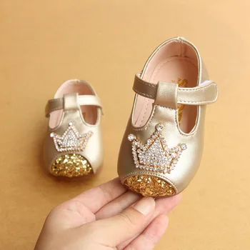 Moda Bling Coroa Menina Único Sapato De 1-3 Anos De Idade As Meninas Flats Bebe Meninas Vestir Sapatos De Tamanho 15-25 Princesa Calçado De Couro