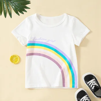 Bebê de algodão meninas 2022 meninas roupas de moda verão simples de manga curta T-shirt estrangeiros estilo de letra impressão gráfica