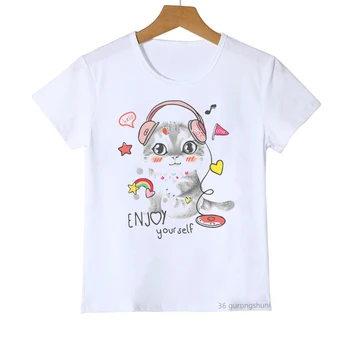 Recém-Meninas T-Shirt Gatinho Bonito Animal Print Camiseta de Verão de Roupas infantis Camiseta de Manga Curta Tops da Moda de T-Shirt Para Meninos