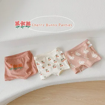 3Pcs Pack Crianças a cueca de verão de cereja flor cueca boxer de algodão bonito dos desenhos animados de meninas cueca