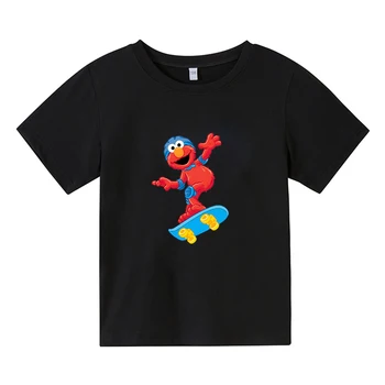 As crianças da vila Sésamo T-Shirts COOKIE MONSTER Imprimir T-Shirt Bebé Meninas Cartoon Verão Tops 100% Algodão Crianças Casual, Roupa de Meninos