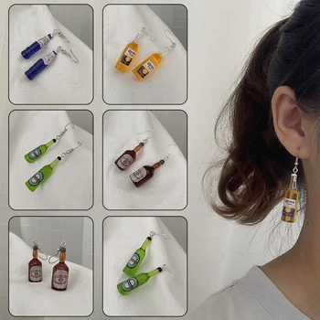 Nova Garrafa de Vinho Brincos Criativo Mulheres Simulação 3D Mini Garrafa de Cerveja Dangle Brincos de interessante para as Meninas Jóias Presentes