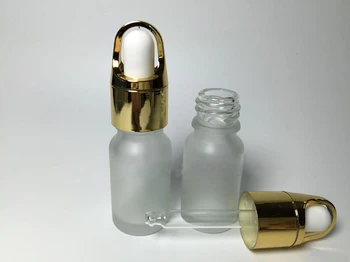10ml Branco geada de vidro de óleo essencial frasco com conta-gotas de ouro ,óleos essenciais, cosméticos sub-engarrafamento de Cobertura de garrafas